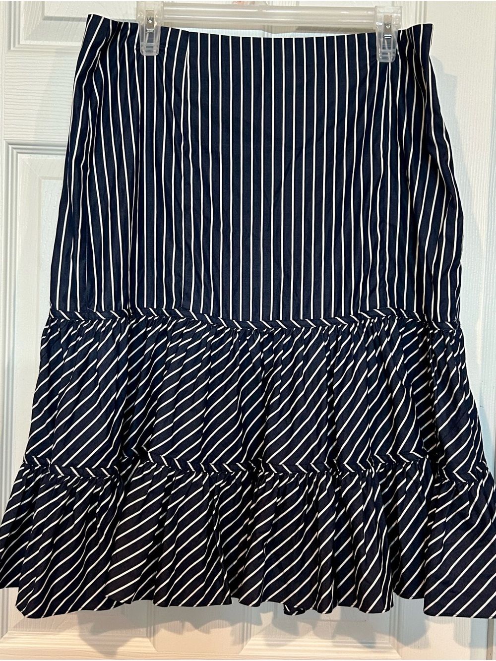 Ralph Lauren Navy and White Striped Tiered Midi Skirt